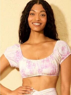 Pink Floral Scoop-Neck Crop Top